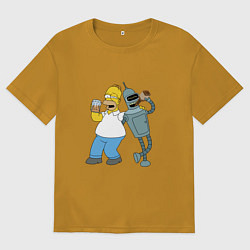 Мужская футболка оверсайз Drunk Homer and Bender