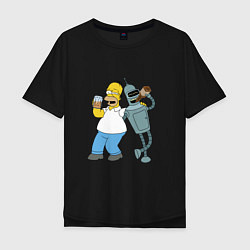 Футболка оверсайз мужская Drunk Homer and Bender, цвет: черный