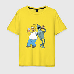 Футболка оверсайз мужская Drunk Homer and Bender, цвет: желтый