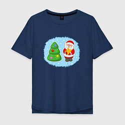 Мужская футболка оверсайз Мультяшный Санта Клаус с новогодней ёлкой
