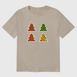 Футболка оверсайз мужская Стильные новгодние ёлки, цвет: миндальный