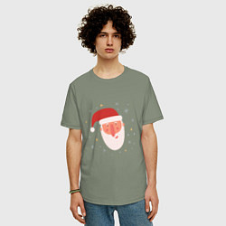 Футболка оверсайз мужская Голова Деда Мороза, цвет: авокадо — фото 2