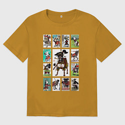 Футболка оверсайз мужская Нейропостеры с собаками в стиле азиатского кино, цвет: горчичный