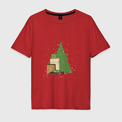 Мужская футболка оверсайз Новогодняя елка с горой подарков