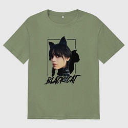 Футболка оверсайз мужская Wednesday Black cat, цвет: авокадо