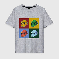 Мужская футболка оверсайз Четыре черепочка в разноцветных квадратах