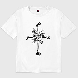 Футболка оверсайз мужская The Cross of Rose and Bones, цвет: белый