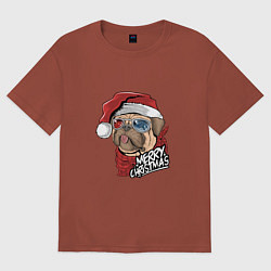 Футболка оверсайз мужская Pug merry christmas, цвет: кирпичный