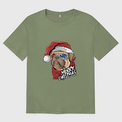 Мужская футболка оверсайз Pug merry christmas