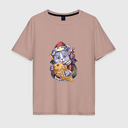 Мужская футболка оверсайз Новогодний котик с рыбкой