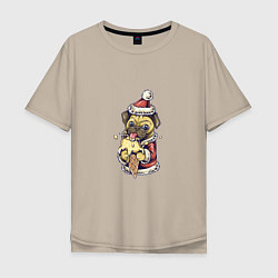 Мужская футболка оверсайз Новогодний мопсик с мороженым