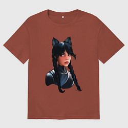 Футболка оверсайз мужская Чёрная кошка Уэнсдэй, цвет: кирпичный