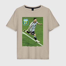 Футболка оверсайз мужская Argentina - Lionel Messi - world champion, цвет: миндальный