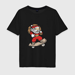 Мужская футболка оверсайз Санта на скейте с подарками