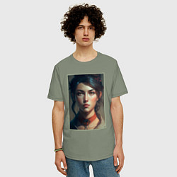 Футболка оверсайз мужская Девушка с темными волосами, цвет: авокадо — фото 2