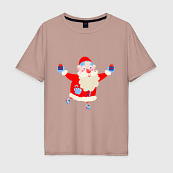 Мужская футболка оверсайз Дед Мороз на роликах