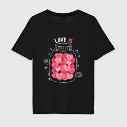 Мужская футболка оверсайз Баночка с сердцами: love is