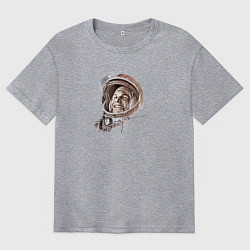 Футболка оверсайз мужская Юрий Гагарин с автографом, цвет: меланж