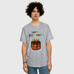 Футболка оверсайз мужская Шоколадный торт с днём рождения, цвет: меланж — фото 2