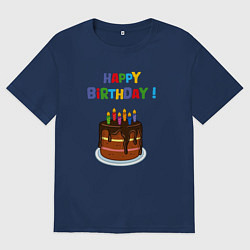 Мужская футболка оверсайз Шоколадный торт с днём рождения