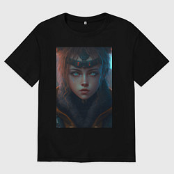 Футболка оверсайз мужская Девочка в стиле киберпанк, цвет: черный