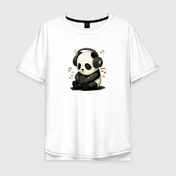 Мужская футболка оверсайз Милая панда слушает музыку