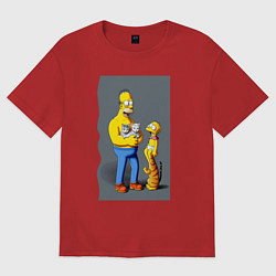 Футболка оверсайз мужская Homer Simpson and cats - нейросеть арт, цвет: красный