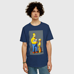 Футболка оверсайз мужская Homer Simpson and cats - нейросеть арт, цвет: тёмно-синий — фото 2