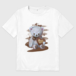 Футболка оверсайз мужская Мишка с шоколадкой, цвет: белый