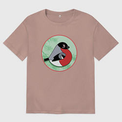 Футболка оверсайз мужская Снегирь на ветке, цвет: пыльно-розовый