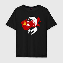 Футболка оверсайз мужская Сталин на фоне СССР, цвет: черный