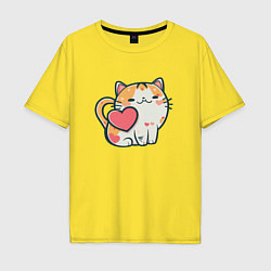 Футболка оверсайз мужская Котик с сердечками, цвет: желтый