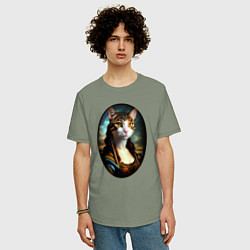 Футболка оверсайз мужская Леди кошка - нейросеть - портрет, цвет: авокадо — фото 2