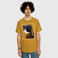 Футболка оверсайз мужская Кошечка с жемчужной сережкой Ян Вермеер, цвет: горчичный — фото 2