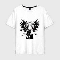Футболка оверсайз мужская Cute anime cupid angel girl wearing headphones, цвет: белый