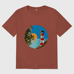 Мужская футболка оверсайз Маяк на закате