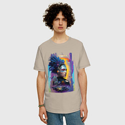 Футболка оверсайз мужская Cyberpunk - fantasy - nice girl, цвет: миндальный — фото 2