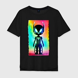Мужская футболка оверсайз Alien cub - neural network - neon glow