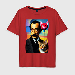 Мужская футболка оверсайз Salvador Dali and cat