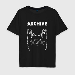 Футболка оверсайз мужская Archive рок кот, цвет: черный