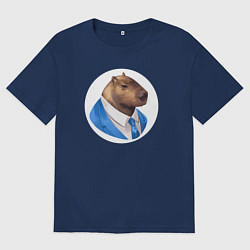 Футболка оверсайз мужская Капибара-бизнесмен, цвет: тёмно-синий