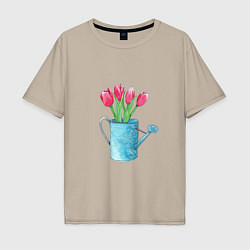 Мужская футболка оверсайз Букет тюльпанов в лейке