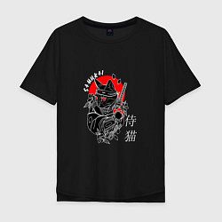 Мужская футболка оверсайз Samurai cat inscription