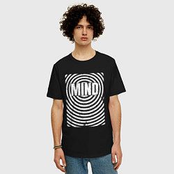 Футболка оверсайз мужская Mind надпись посреди круглой ряби, цвет: черный — фото 2