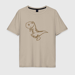 Футболка оверсайз мужская Шагающий рисованный динозавр, цвет: миндальный