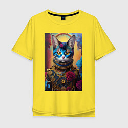 Мужская футболка оверсайз Cat in a steampunk costume - neural network