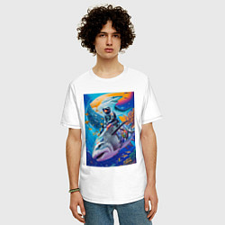 Футболка оверсайз мужская Cyber shark - ocean and space - art, цвет: белый — фото 2