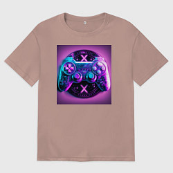 Футболка оверсайз мужская Неоновый джойстик, цвет: пыльно-розовый