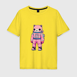 Футболка оверсайз мужская Розовый мишка космонавт, цвет: желтый