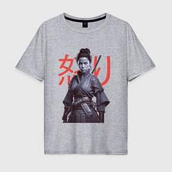 Мужская футболка оверсайз Ярость - девушка самурай арт